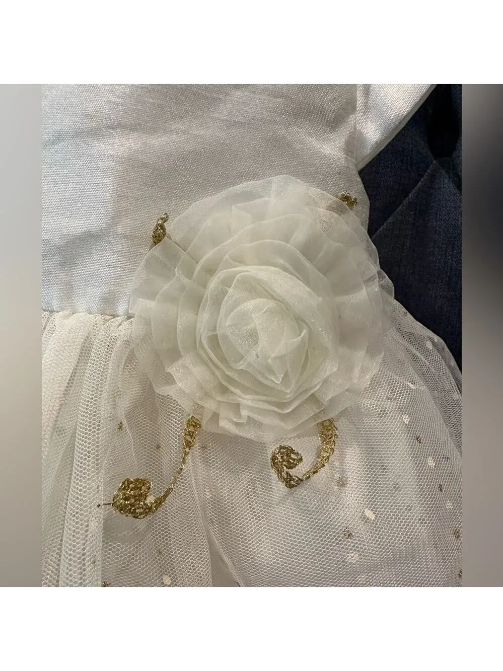 Special Occasion by Marmellata👸Ivory Tulle Dress w/Rose, Gold Sparkles & Ribbon